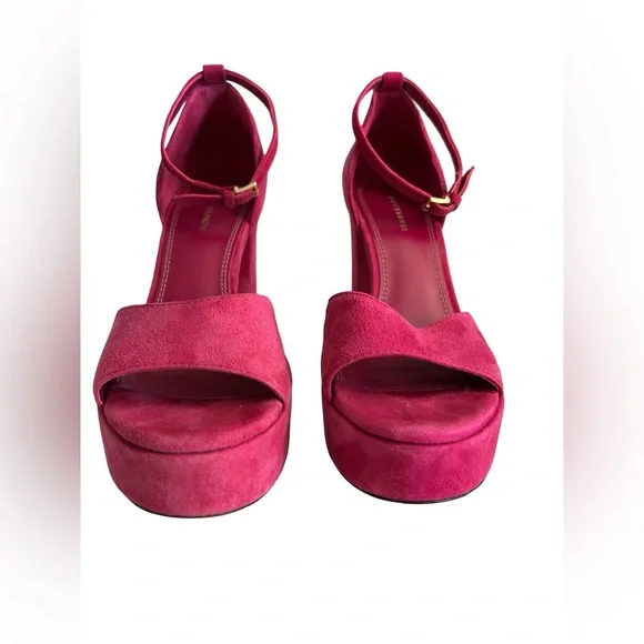 Tory Burch Size 7 Loretta Platforms Sandals Suede Fuchsia Hot Pink - Picture 5 of 7